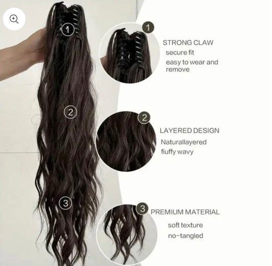 Claw Ponytail Extension – 24" Water Wave (human blend)