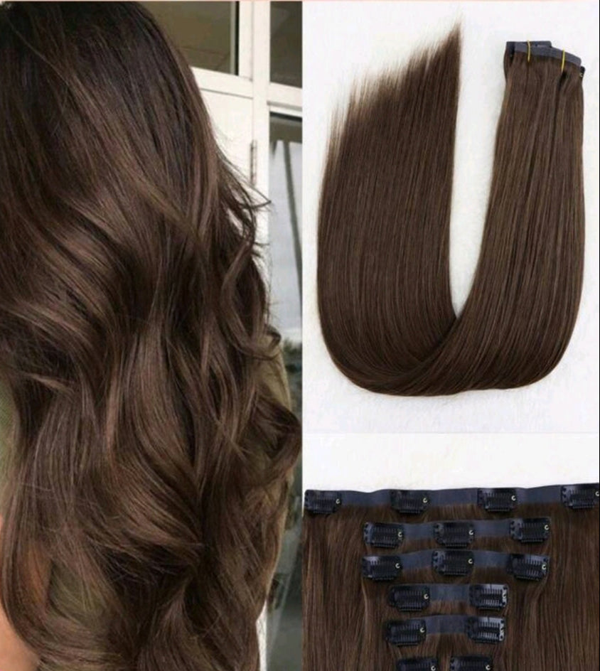 28" Brown Straight Clip-In Hair Extensions