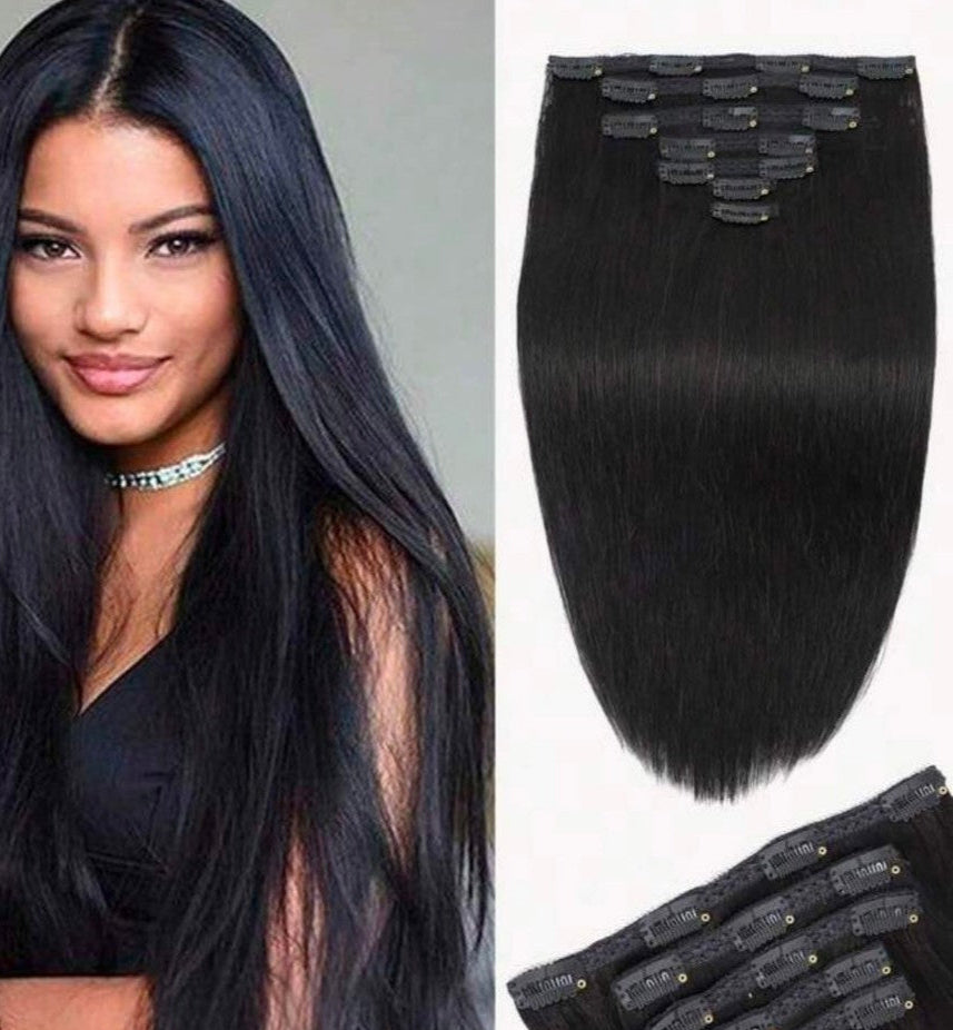 Black Straight Clip-In Hair Extensions