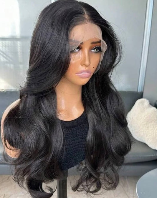 22" Natural Black Curtain Bangs Lace Front Wig (human blend) Success
