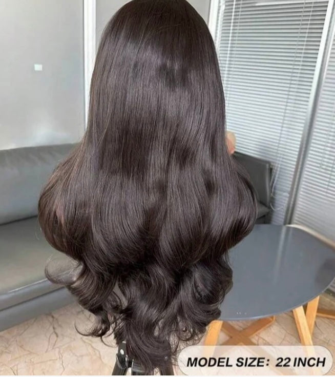 22" Natural Black Curtain Bangs Lace Front Wig (human blend) Success