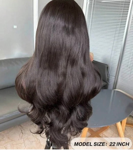 22" Natural Black Curtain Bangs Lace Front Wig (human blend) Success