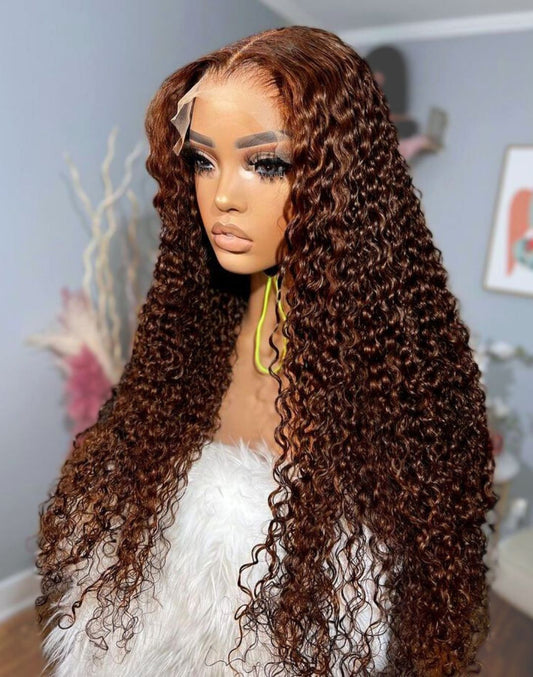 28" Chocolate Brown Deep Lace Front Wig (human blend)