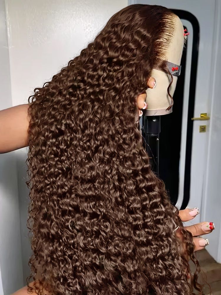 28" Chocolate Brown Deep Lace Front Wig (human blend)