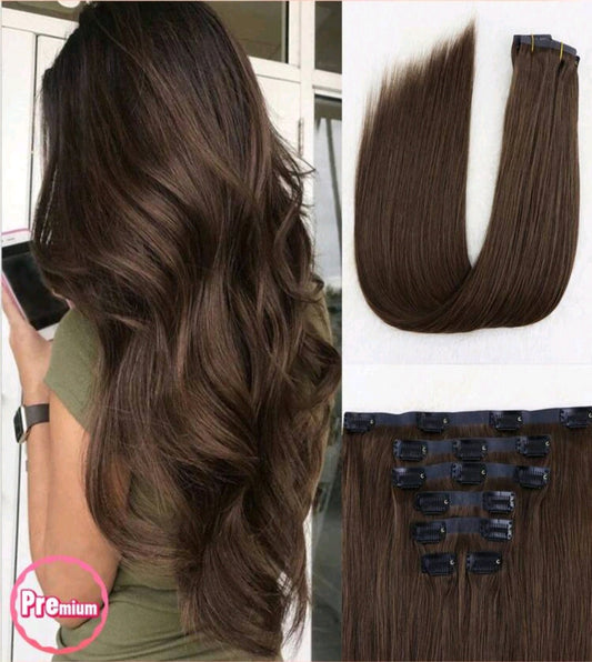 28" Brown Straight Clip-In Hair Extensions